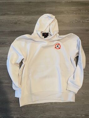 Jordan White Hoodie with Orange Jumpman Emblem